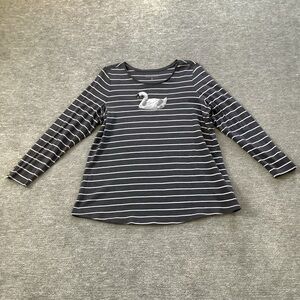 Charter Club Gray/White Striped Beaded Swan Top Sz. 2X